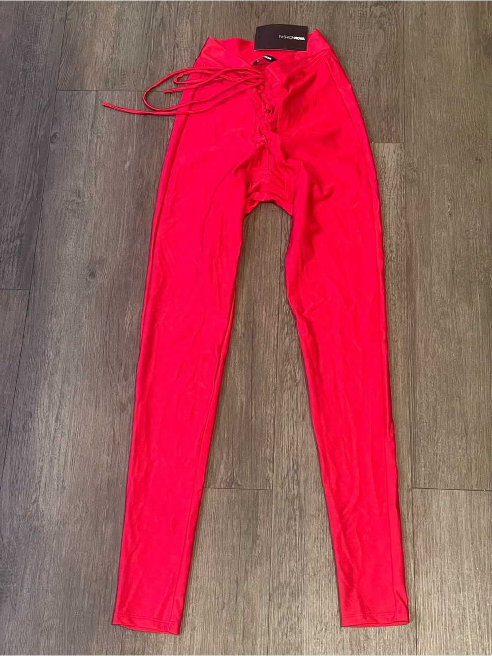 Fashion Nova Red Shiny Lace-Up Leggings Women’s Small